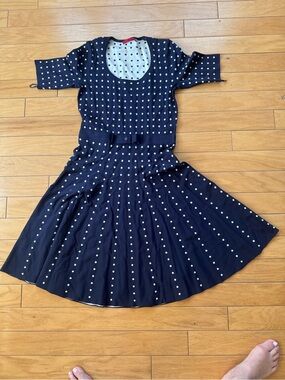 Navy Blue Polka Dot Knit Dress Carolina Herrera ch
